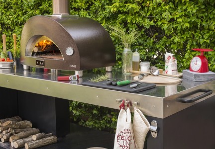 One wood fired oven with multifunctional base